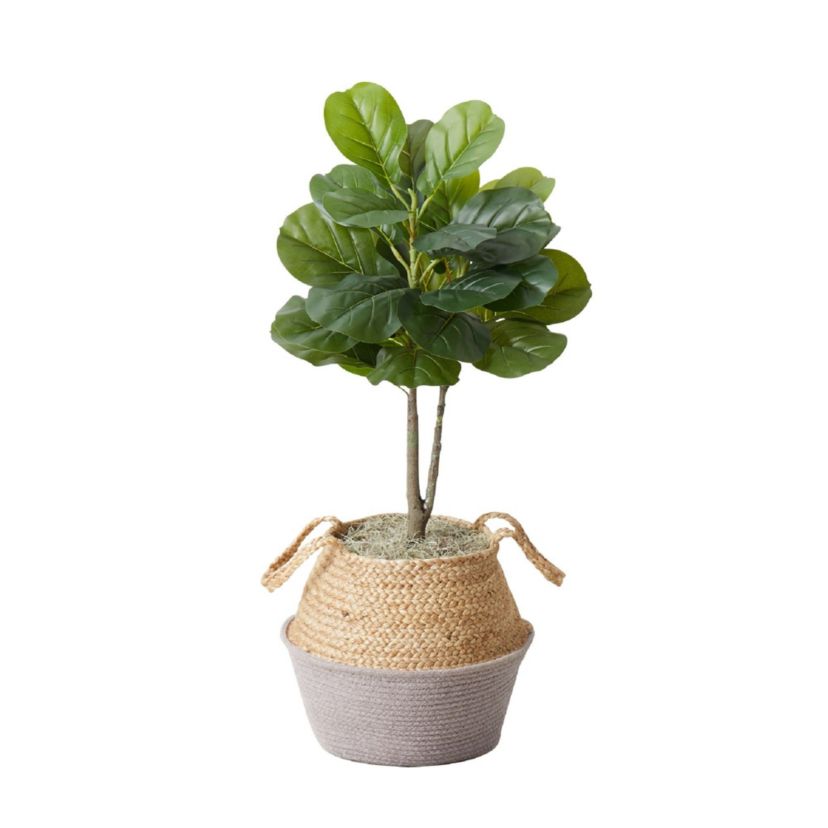 3-Foot Artificial Fiddle Leaf Fig Tree with Handmade Cotton and Jute Woven Planter DIY Kit - Set of 2