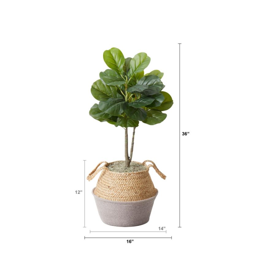 3-Foot Artificial Fiddle Leaf Fig Tree with Handmade Cotton and Jute Woven Planter DIY Kit - Set of 2