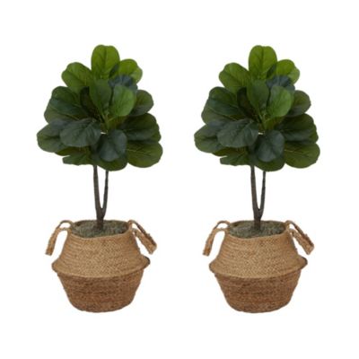Nearly Natural 3-Foot Artificial Fiddle Leaf Fig Tree with Handmade Cotton and Jute Woven Planter DIY Kit - Set of 2, Green