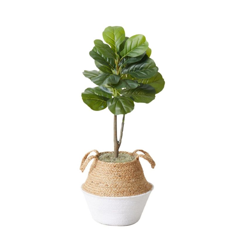 3-Foot Artificial Fiddle Leaf Fig Tree with Handmade Cotton and Jute Woven Planter DIY Kit - Set of 2