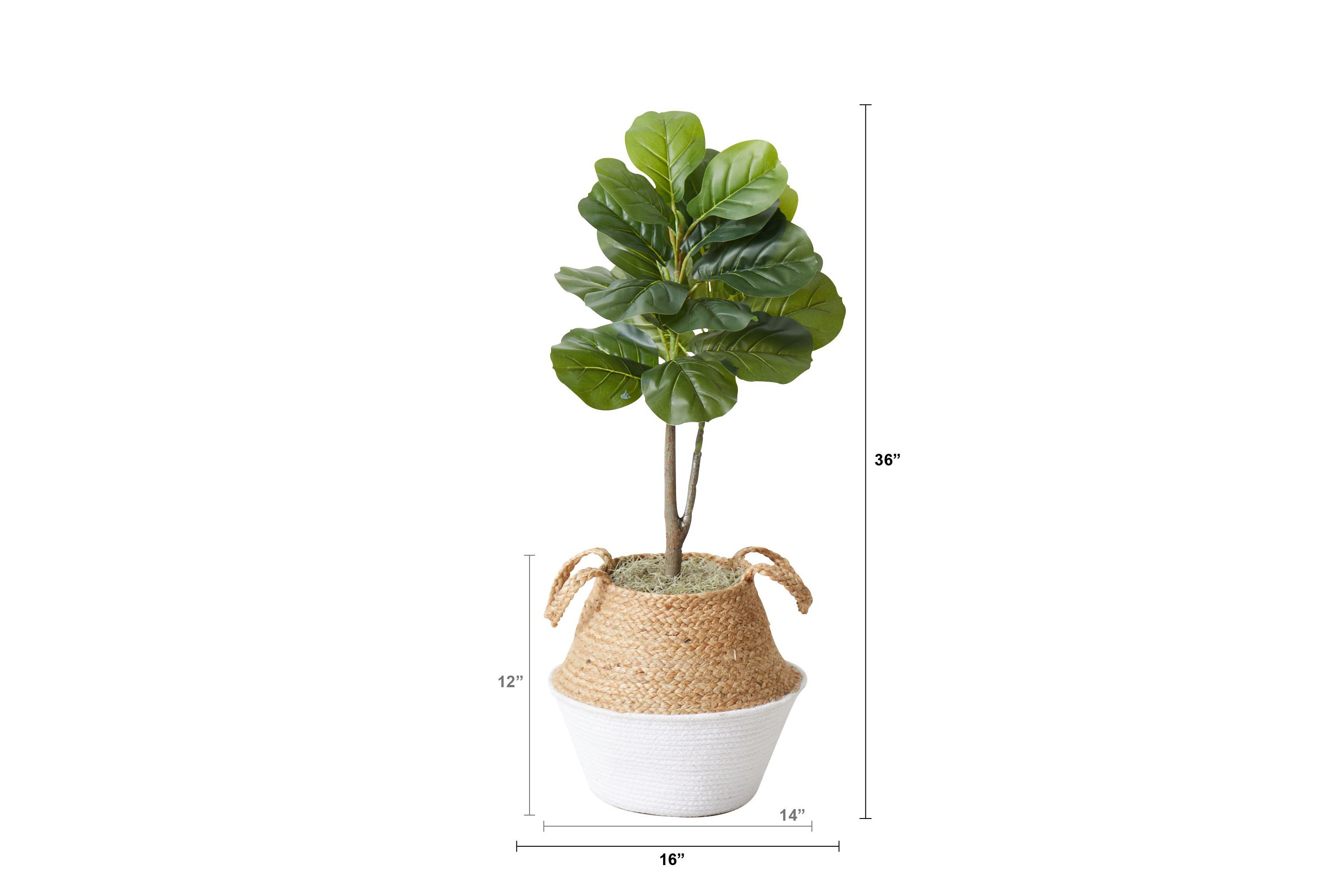 3-Foot Artificial Fiddle Leaf Fig Tree with Handmade Cotton and Jute Woven Planter DIY Kit - Set of 2