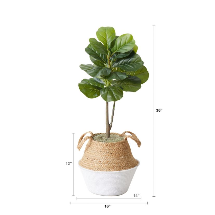 3-Foot Artificial Fiddle Leaf Fig Tree with Handmade Cotton and Jute Woven Planter DIY Kit - Set of 2