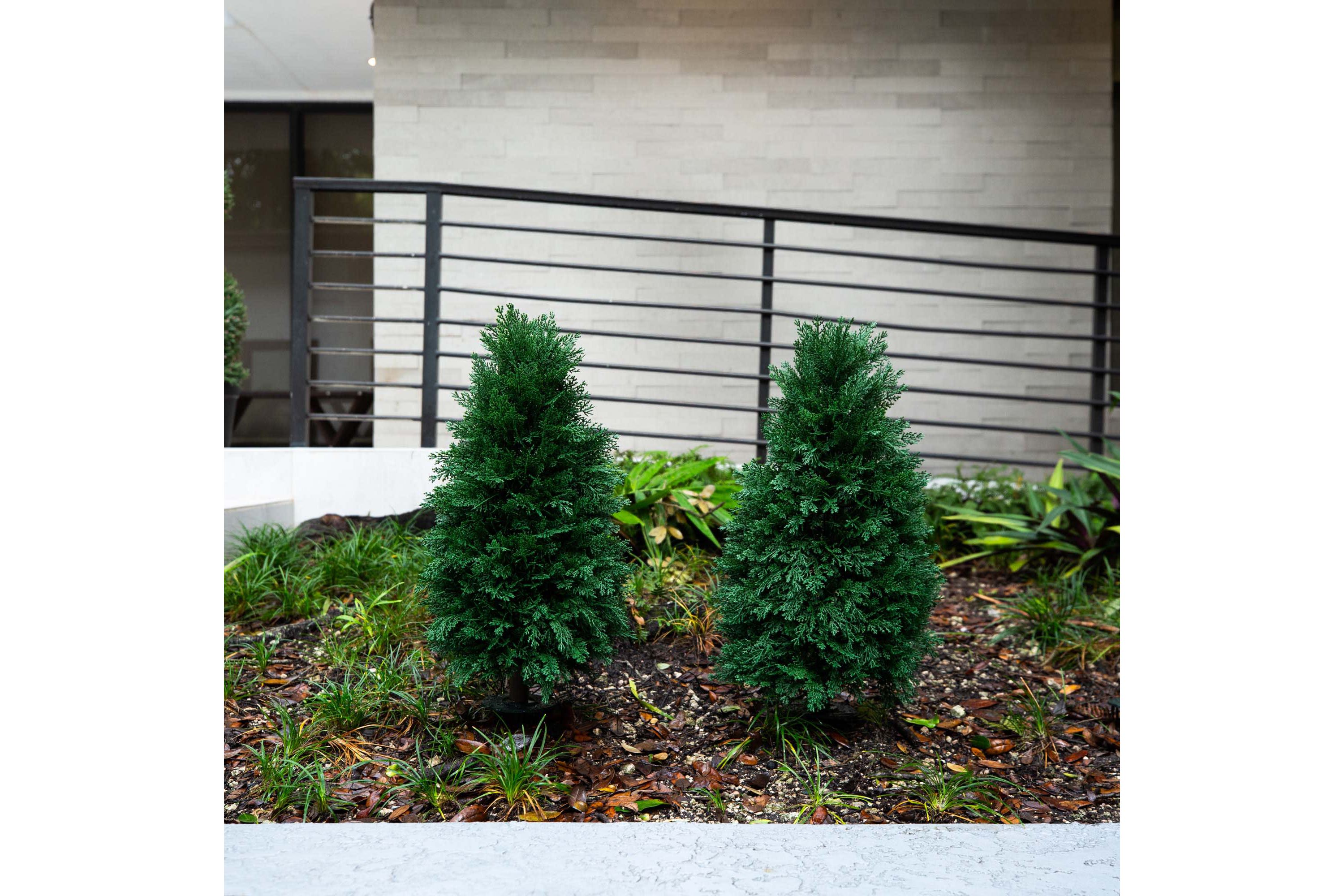 2.5ft. UV Resistant Artificial Cedar Plant with Integrated Ground Stake (Indoor/Outdoor) - Set of 2