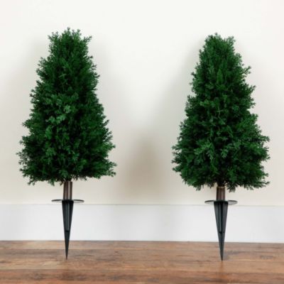 2.5ft. UV Resistant Artificial Cedar Plant with Integrated Ground Stake (Indoor/Outdoor) - Set of 2