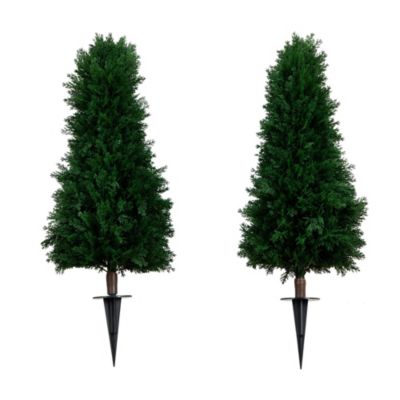 3ft. UV Resistant Artificial Cedar Plant with Integrated Ground Stake (Indoor/Outdoor) - Set of 2