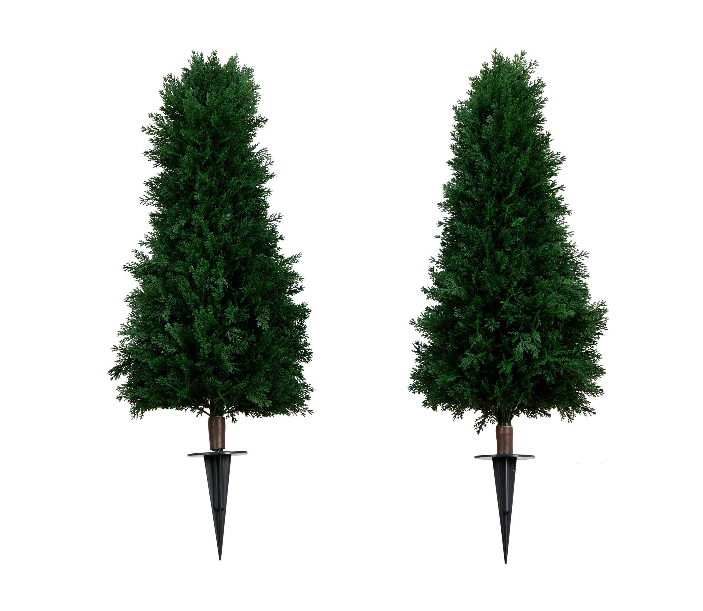 3ft. UV Resistant Artificial Cedar Plant with Integrated Ground Stake (Indoor/Outdoor) - Set of 2