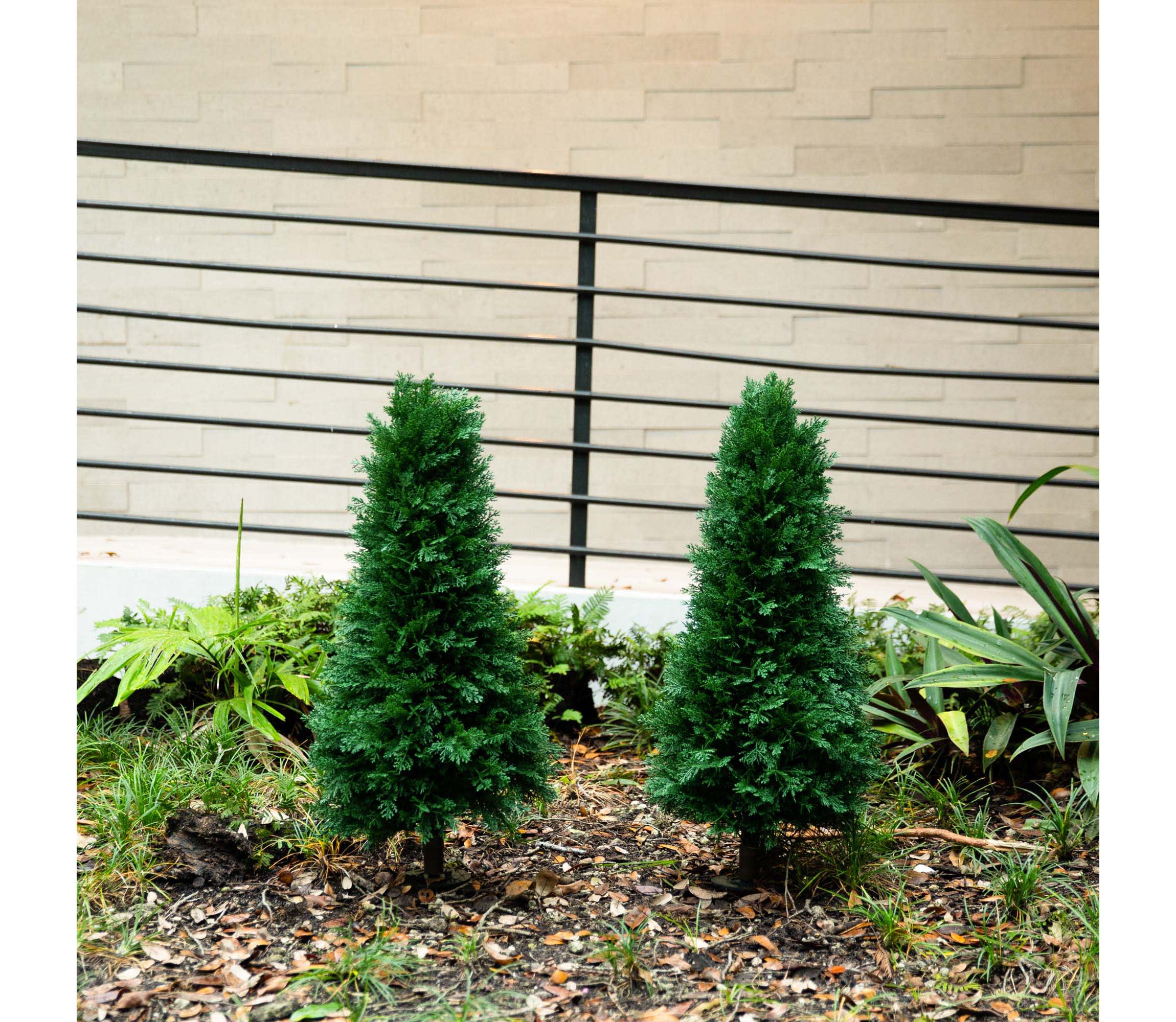 3ft. UV Resistant Artificial Cedar Plant with Integrated Ground Stake (Indoor/Outdoor) - Set of 2