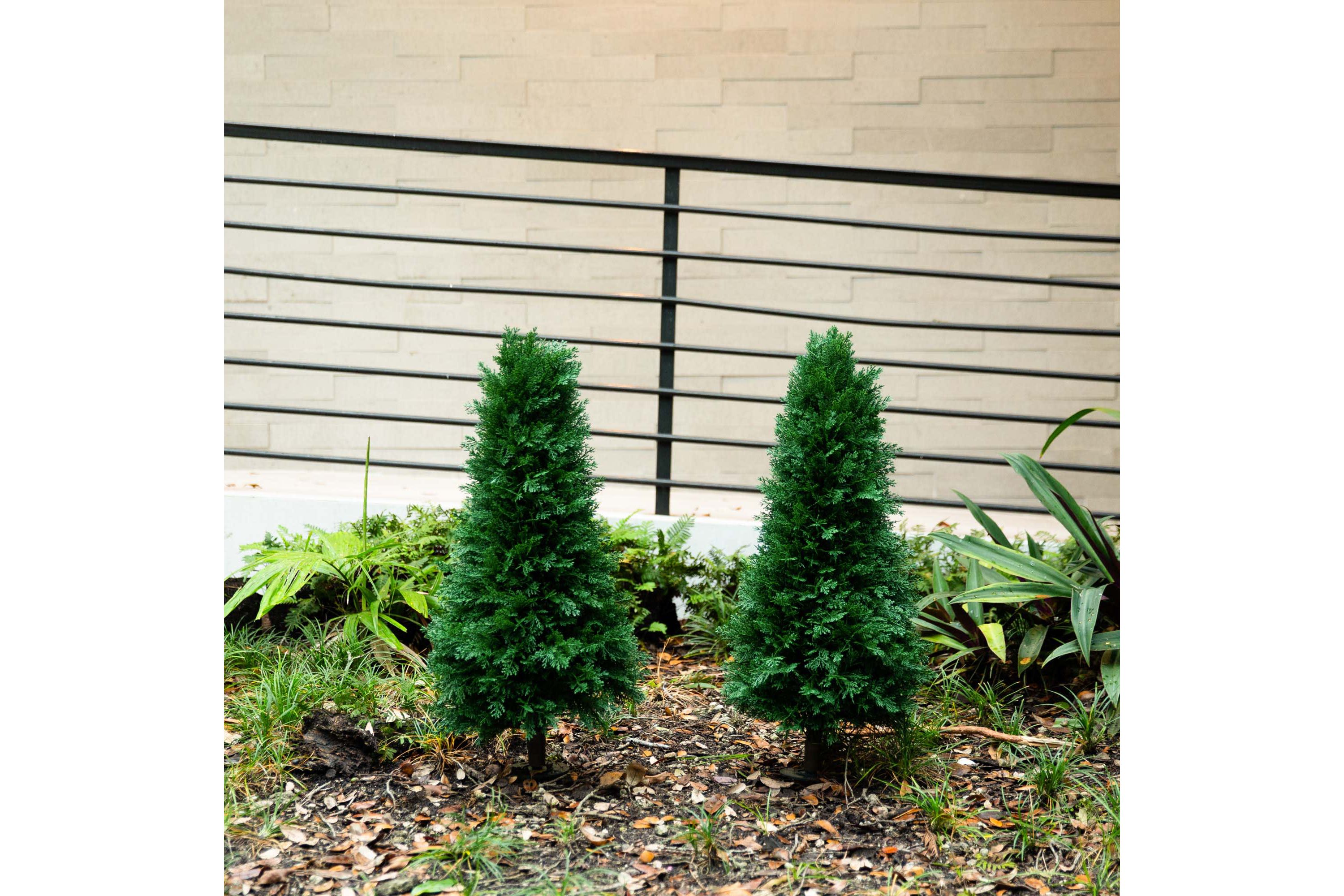 3ft. UV Resistant Artificial Cedar Plant with Integrated Ground Stake (Indoor/Outdoor) - Set of 2