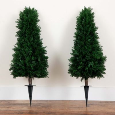 3ft. UV Resistant Artificial Cedar Plant with Integrated Ground Stake (Indoor/Outdoor) - Set of 2