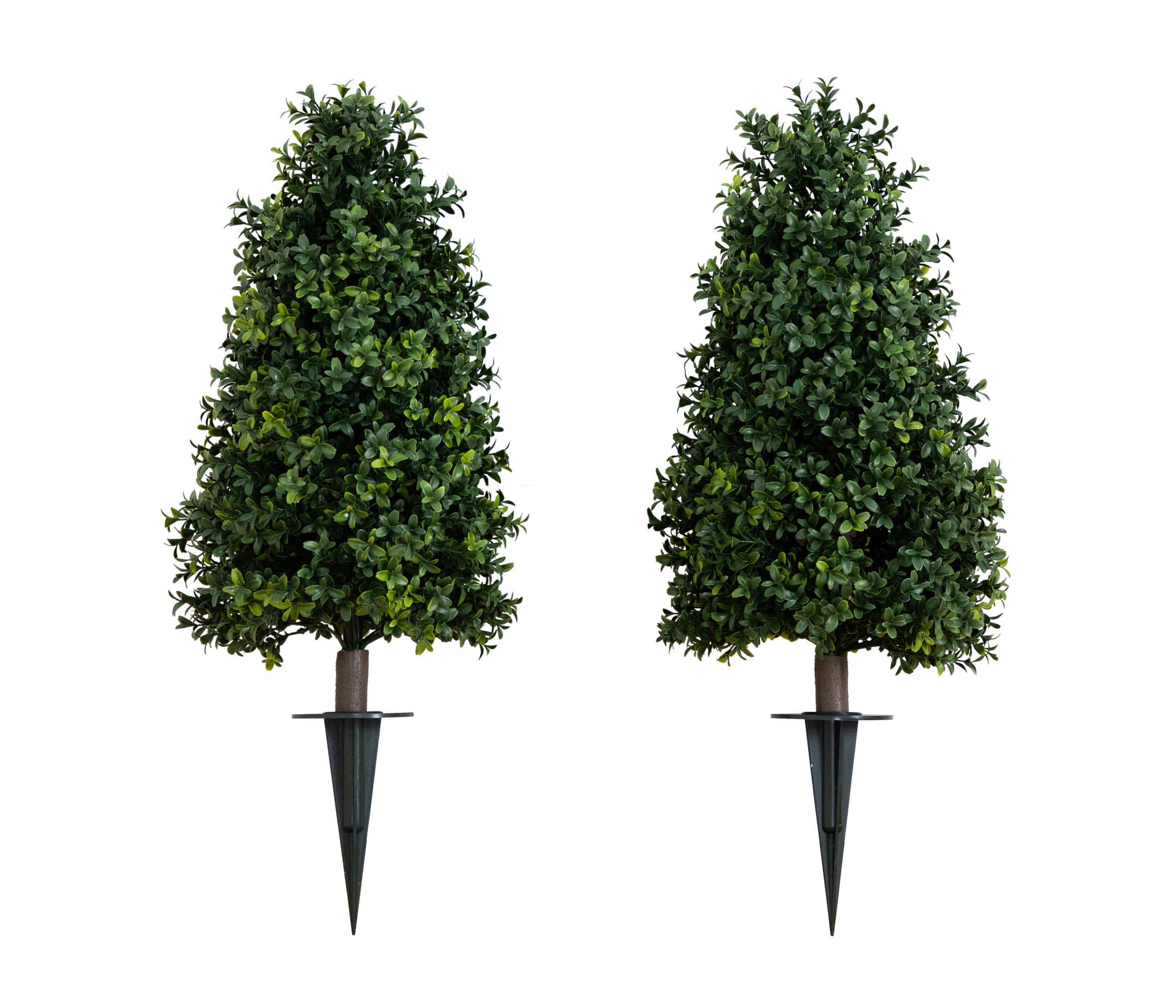 2.5ft. UV Resistant Artificial Boxwood Plant with Integrated Ground Stake (Indoor/Outdoor) - Set of 2