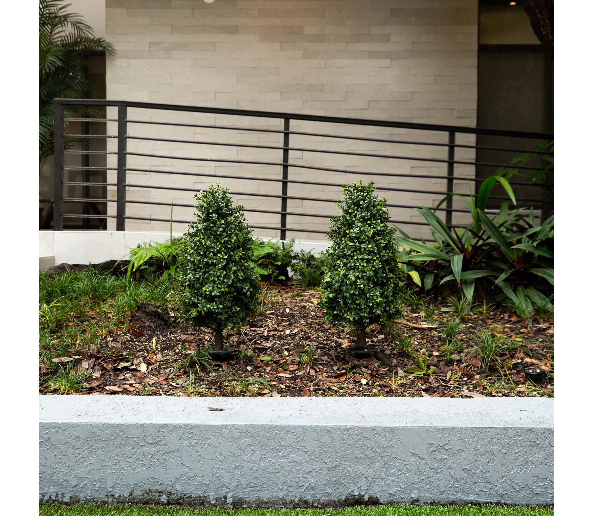 2.5ft. UV Resistant Artificial Boxwood Plant with Integrated Ground Stake (Indoor/Outdoor) - Set of 2