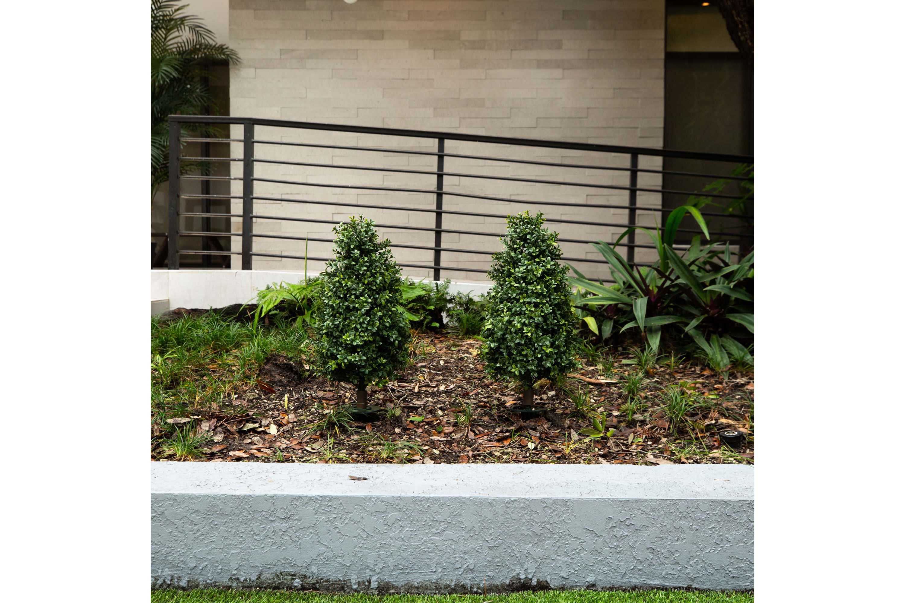 2.5ft. UV Resistant Artificial Boxwood Plant with Integrated Ground Stake (Indoor/Outdoor) - Set of 2
