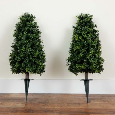 2.5ft. UV Resistant Artificial Boxwood Plant with Integrated Ground Stake (Indoor/Outdoor) - Set of 2