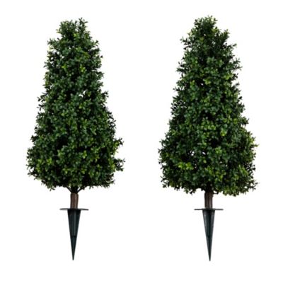 Nearly Natural 3ft. UV Resistant Artificial Boxwood Plant with Integrated Ground Stake (Indoor/Outdoor) - Set of 2, Green