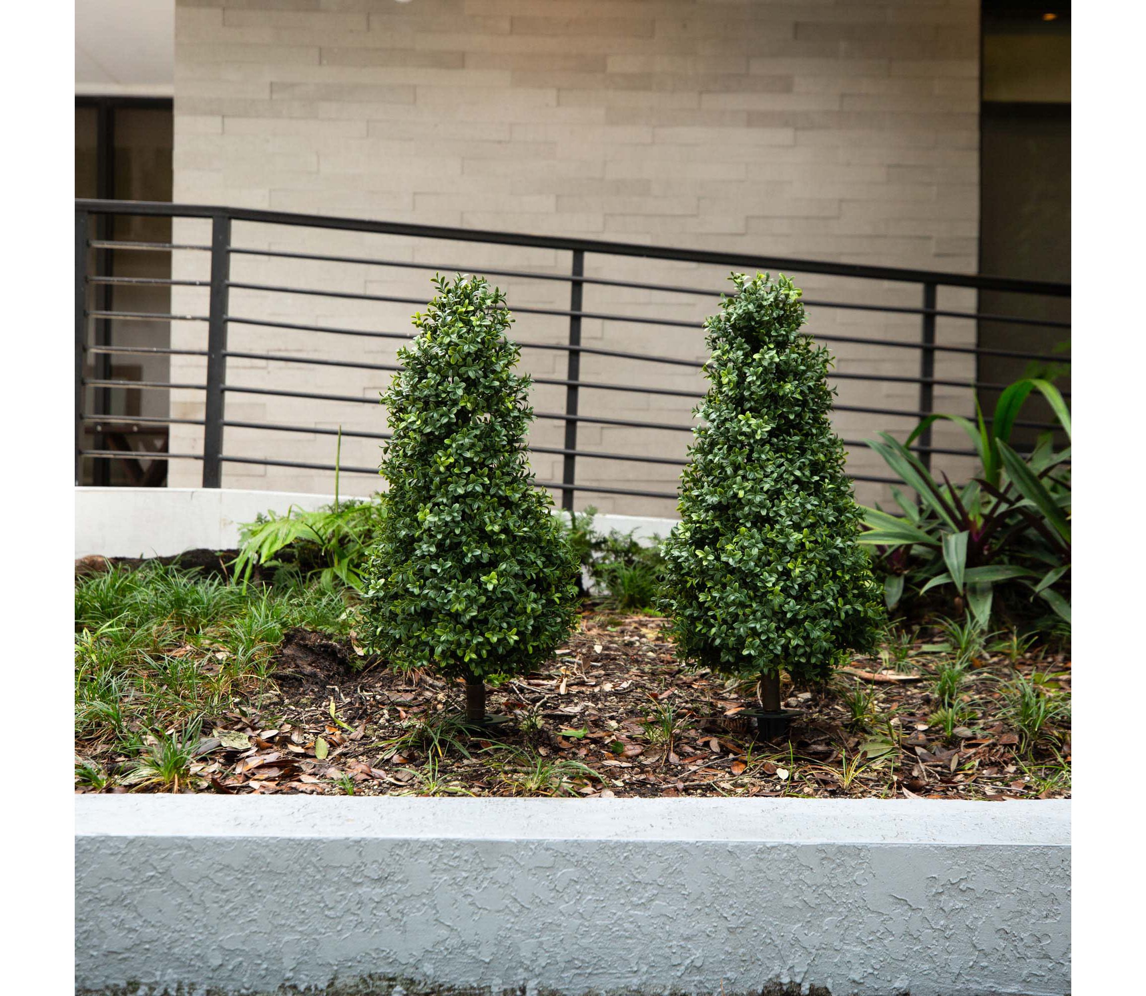 3ft. UV Resistant Artificial Boxwood Plant with Integrated Ground Stake (Indoor/Outdoor) - Set of 2