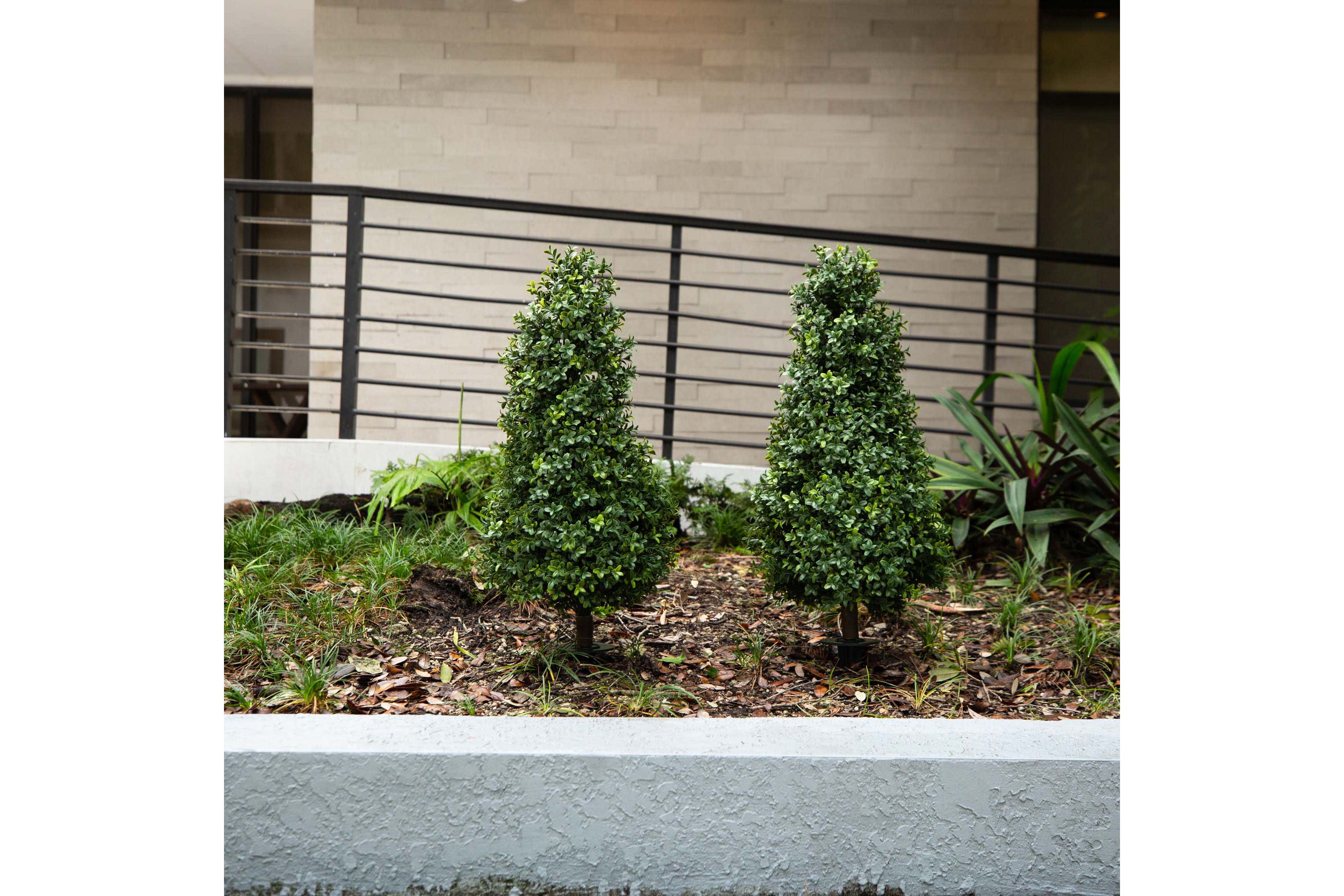 3ft. UV Resistant Artificial Boxwood Plant with Integrated Ground Stake (Indoor/Outdoor) - Set of 2