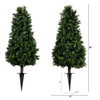 3ft. UV Resistant Artificial Boxwood Plant with Integrated Ground Stake (Indoor/Outdoor) - Set of 2