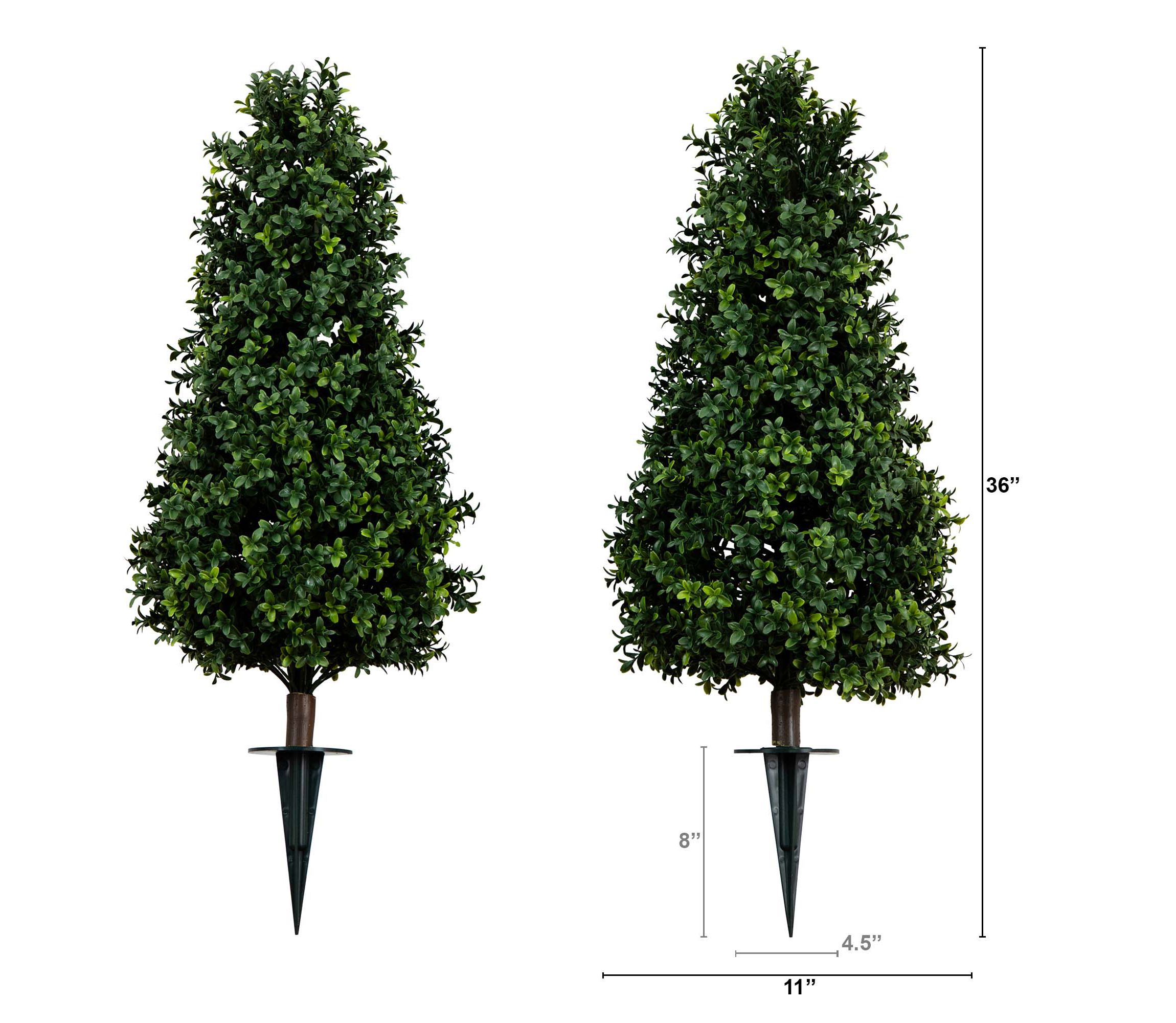 3ft. UV Resistant Artificial Boxwood Plant with Integrated Ground Stake (Indoor/Outdoor) - Set of 2