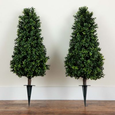 3ft. UV Resistant Artificial Boxwood Plant with Integrated Ground Stake (Indoor/Outdoor) - Set of 2