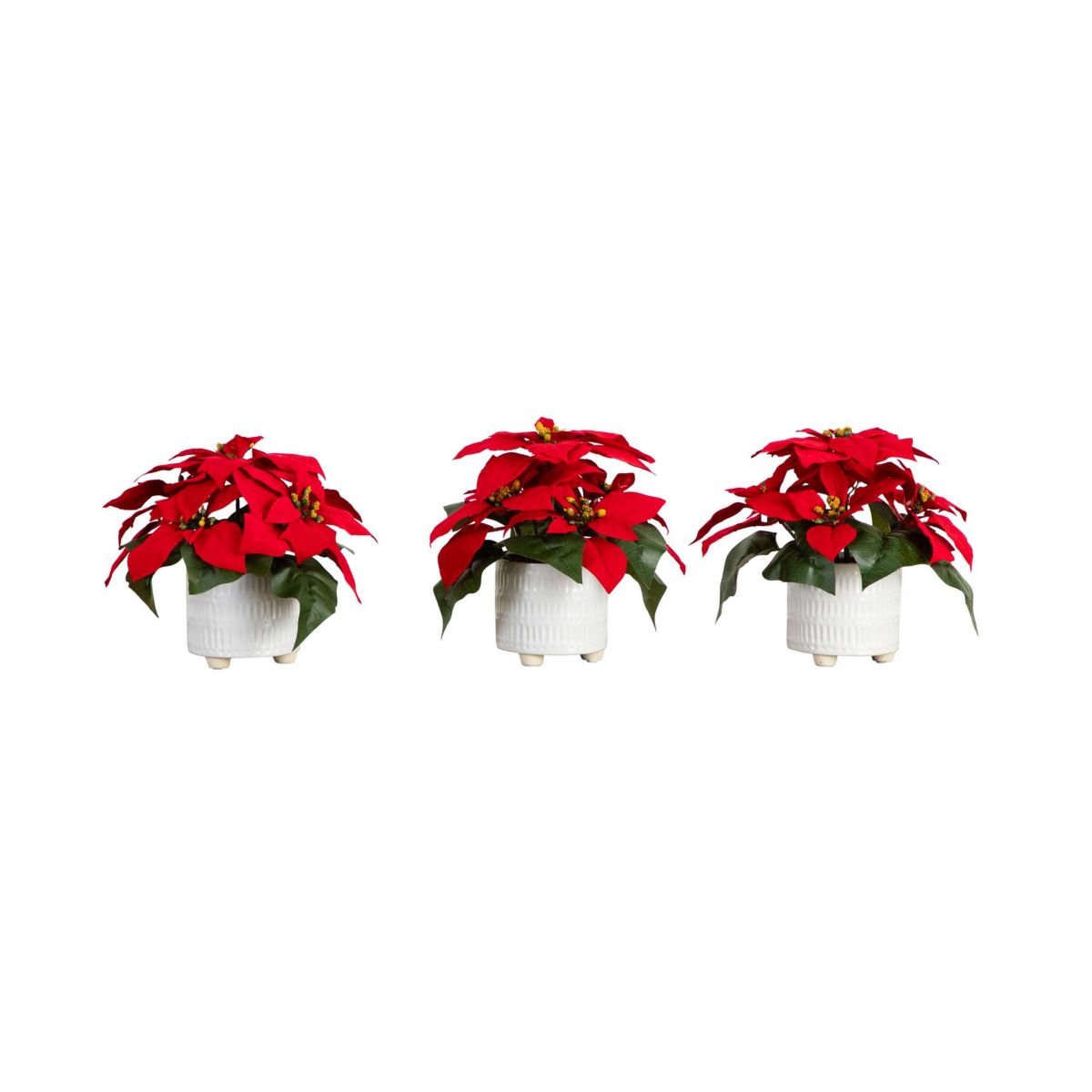 9in. Artificial Poinsettia Arrangements in White Ceramic Pots - Set of 3