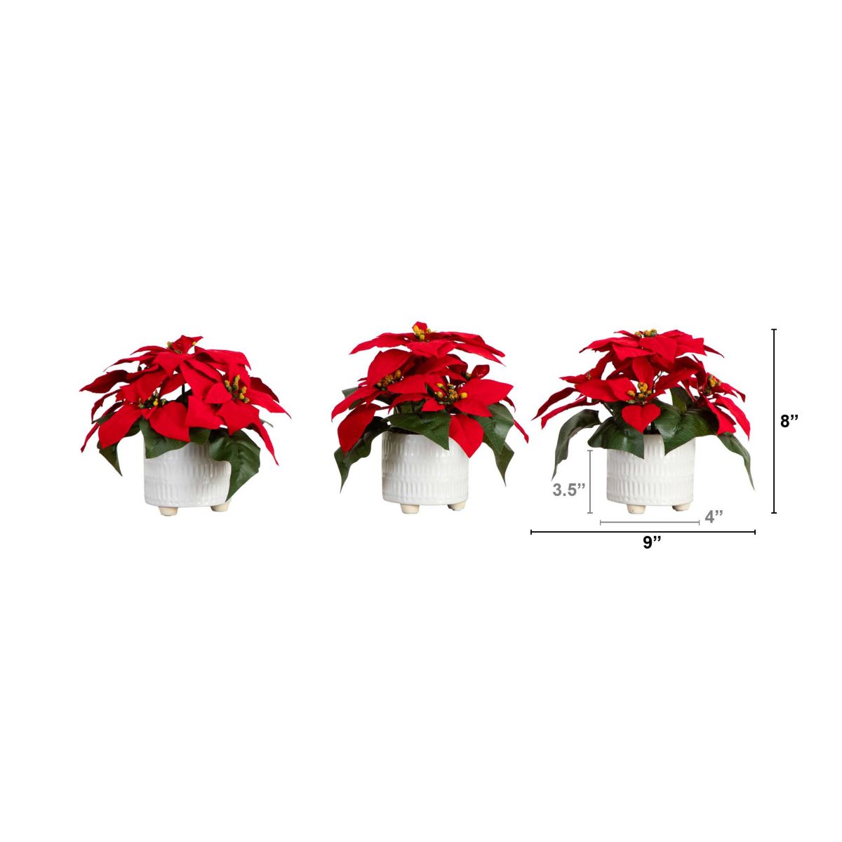 9in. Artificial Poinsettia Arrangements in White Ceramic Pots - Set of 3