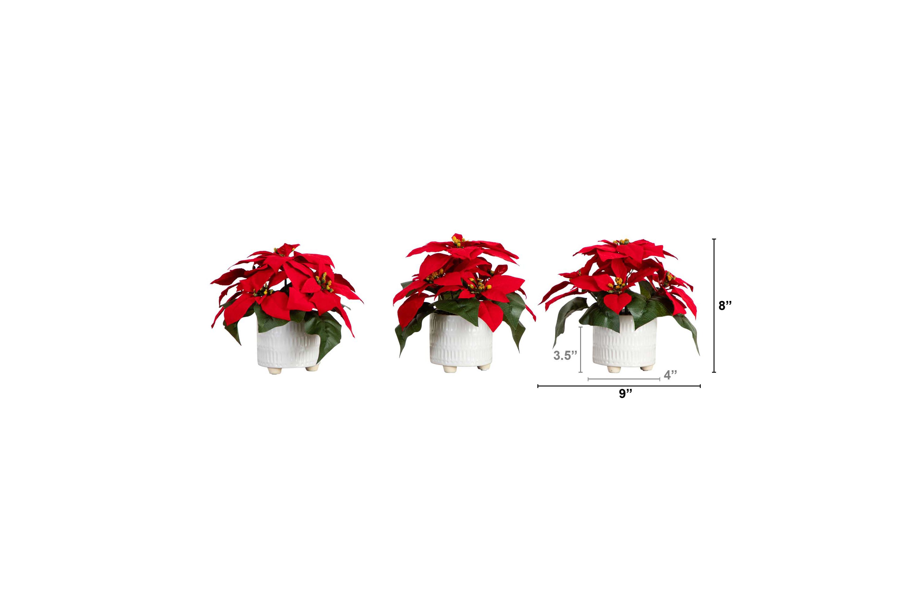 9in. Artificial Poinsettia Arrangements in White Ceramic Pots - Set of 3
