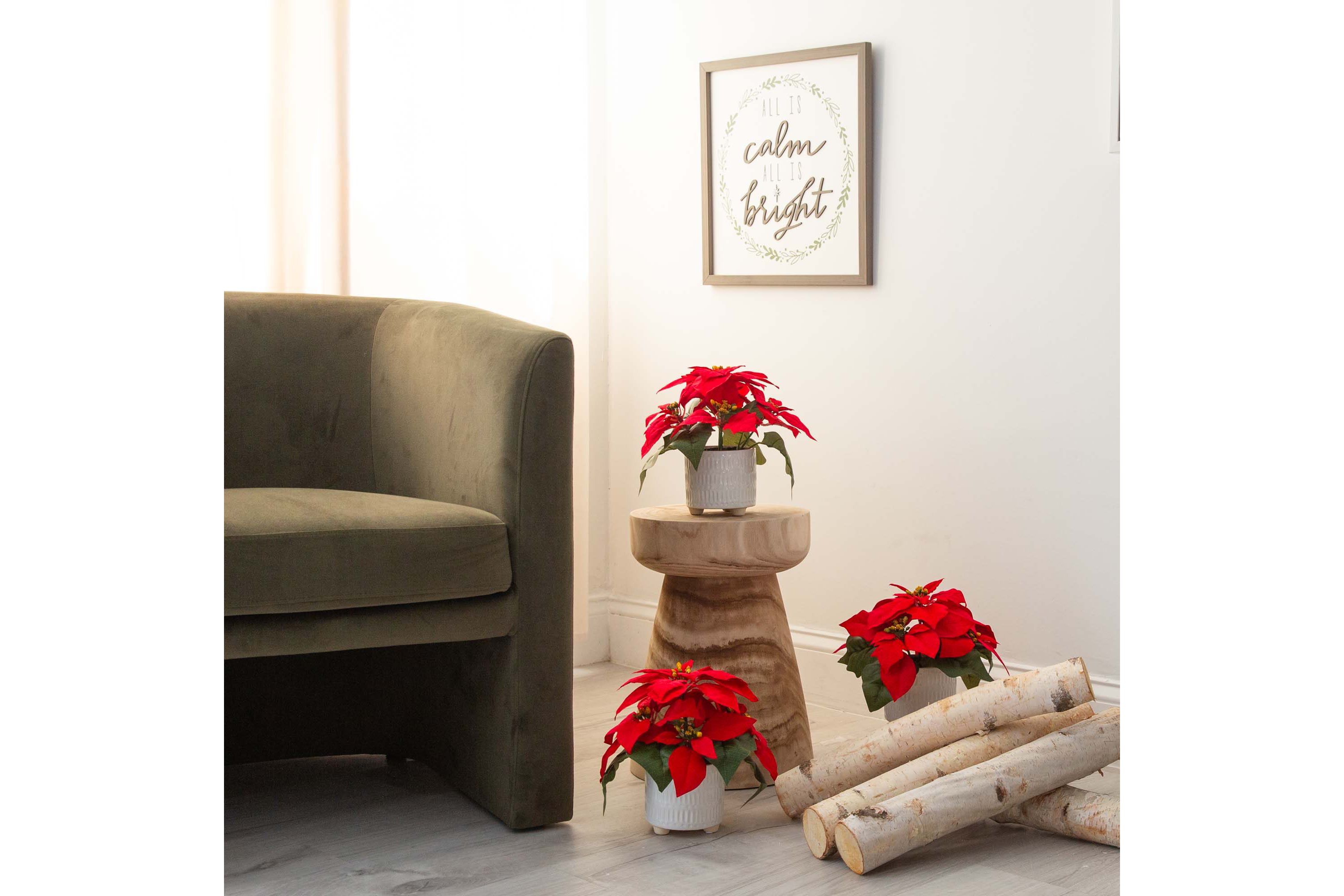 9in. Artificial Poinsettia Arrangements in White Ceramic Pots - Set of 3
