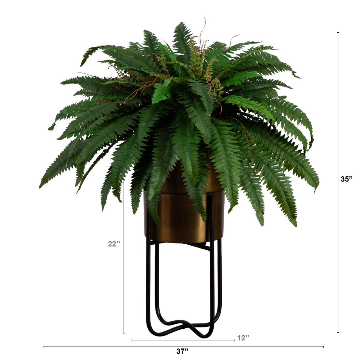 35in. Artificial Boston Fern in Brass Metal Planter with Stand
