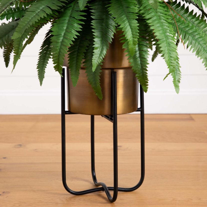 35in. Artificial Boston Fern in Brass Metal Planter with Stand