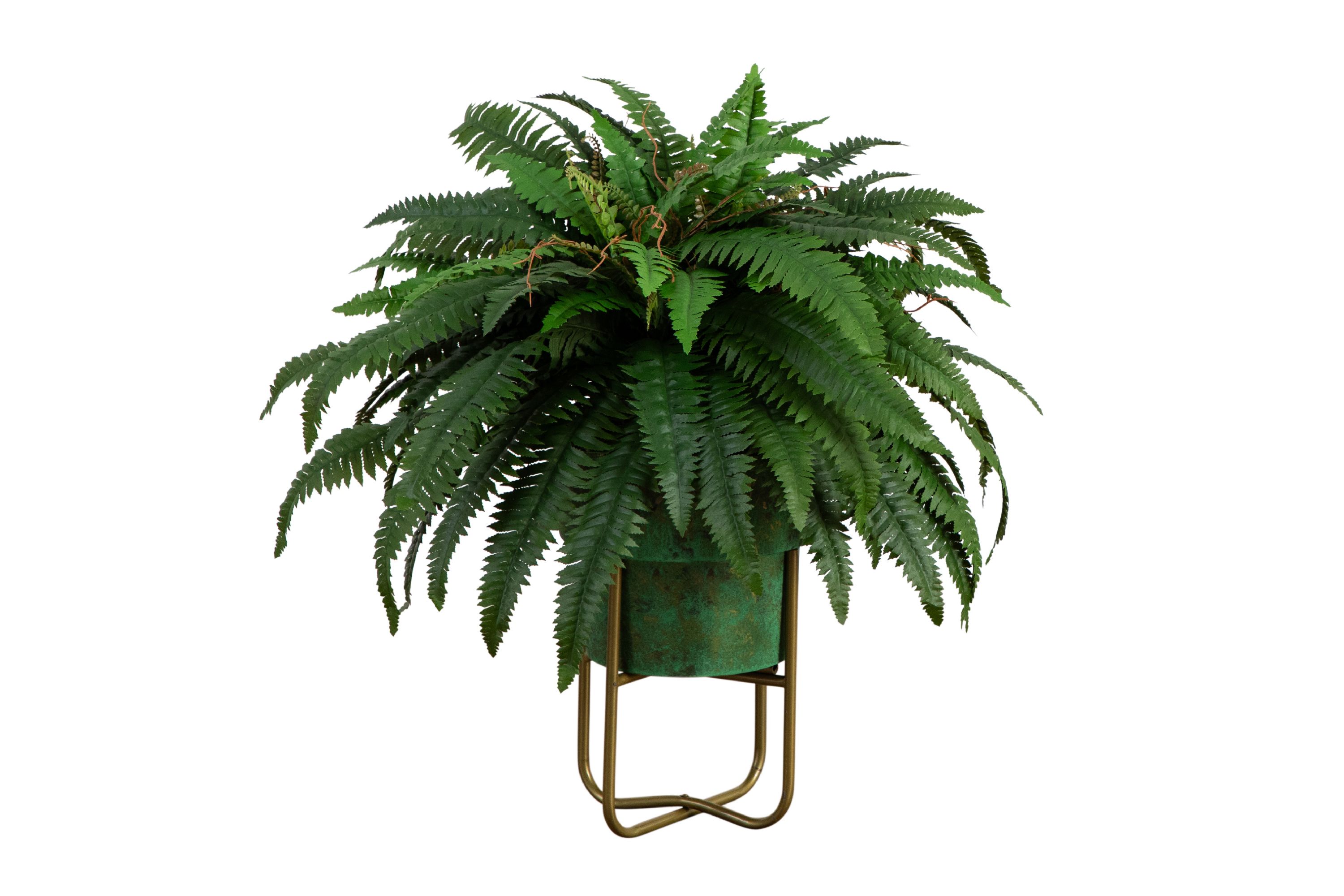 31in. Artificial Boston Fern in Patina Metal Planter with Stand