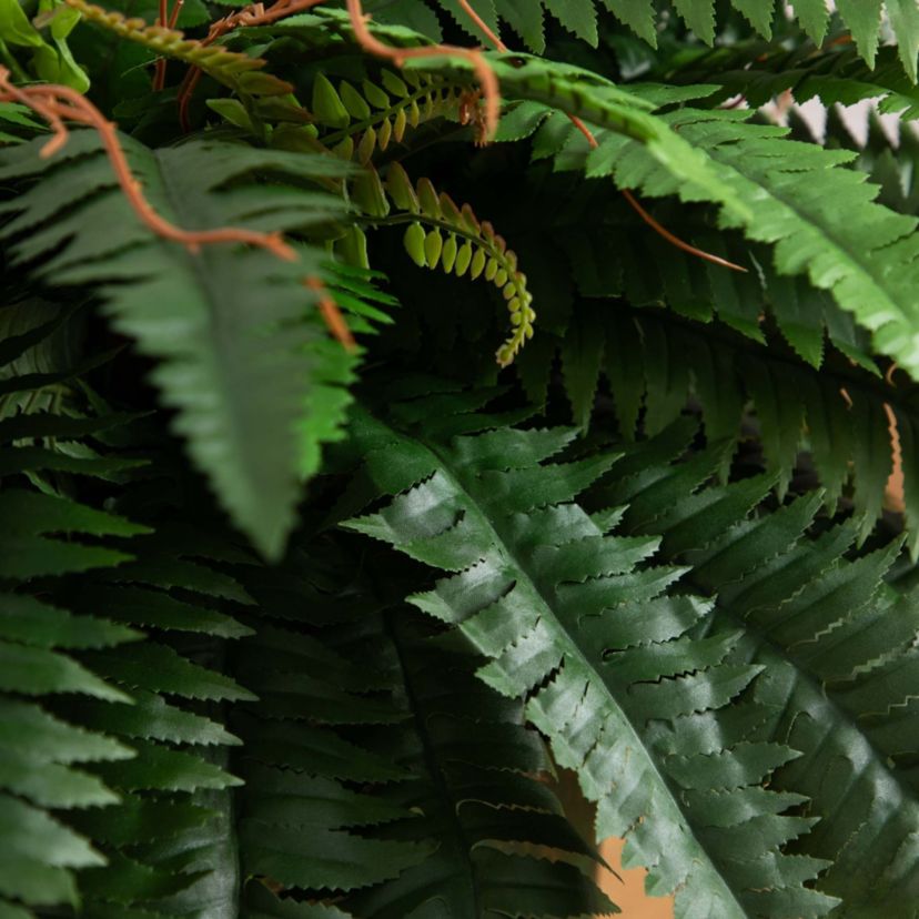 31in. Artificial Boston Fern in Patina Metal Planter with Stand
