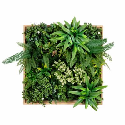Nearly Natural 20-Inch x 20-Inch UV Resistant Queensland Rainforest Artificial Living Wall Art Panel in Light Wood-Like Frame (Indoor/Outdoor), Green