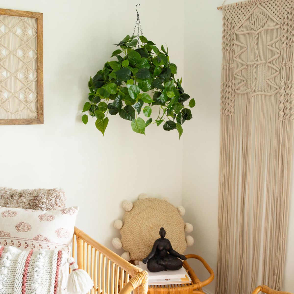 24-Inch UV Resistant Artificial Philodendron with 50 Warm White LED Lights in White Hanging Basket (Indoor/Outdoor)