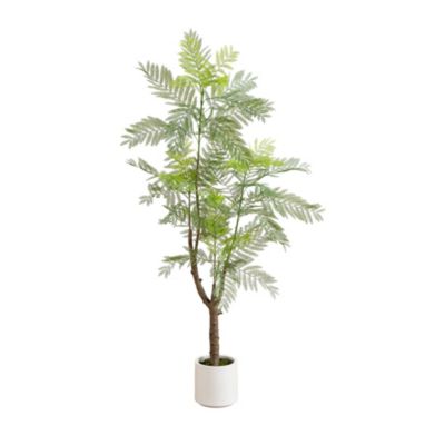 Nearly Natural 6-Foot Artificial Minimalist Jacaranda Tree in White Decorative Planter