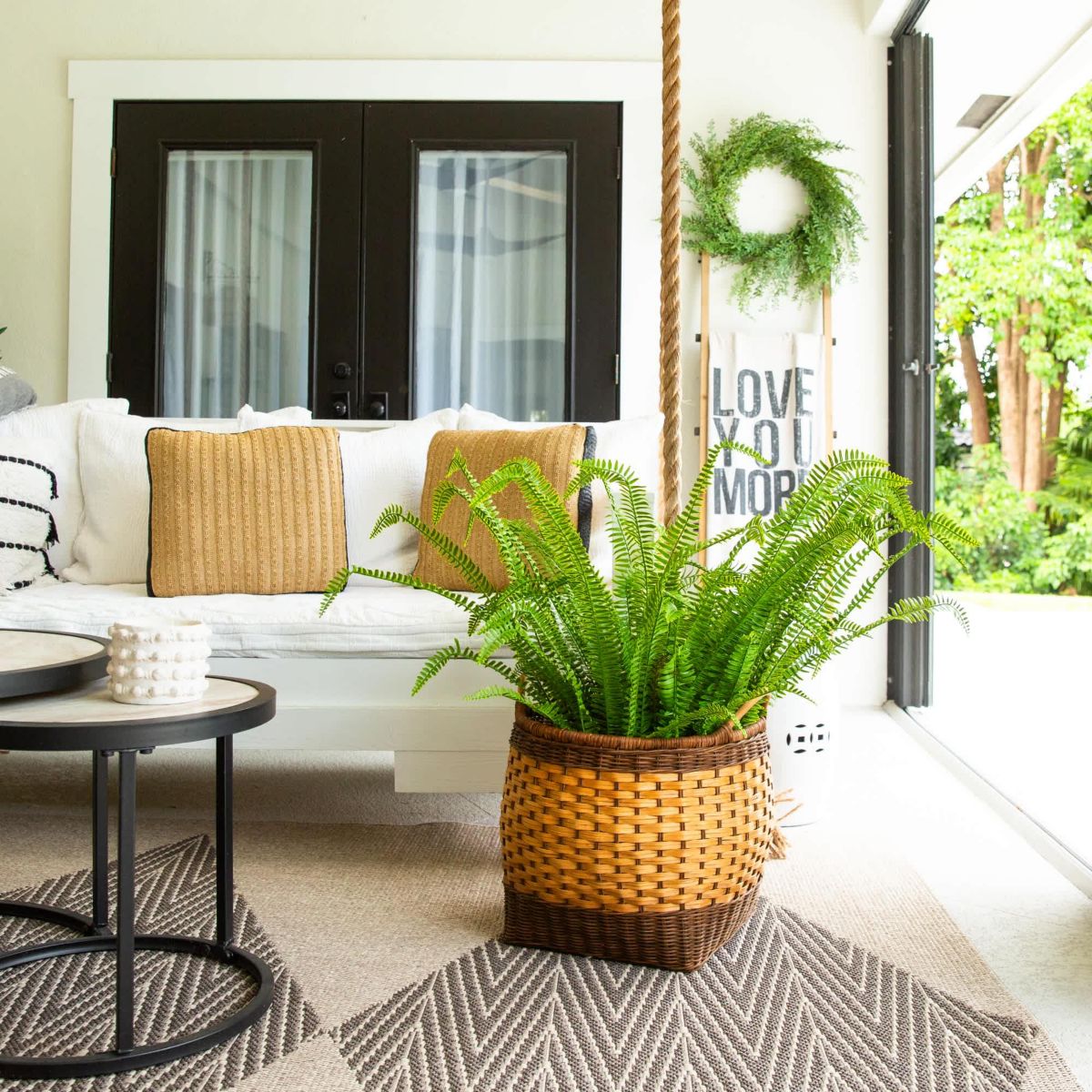 3-Foot UV Resistant Artificial Boston Fern Plant with Real Touch Leaves (Indoor/Outdoor)