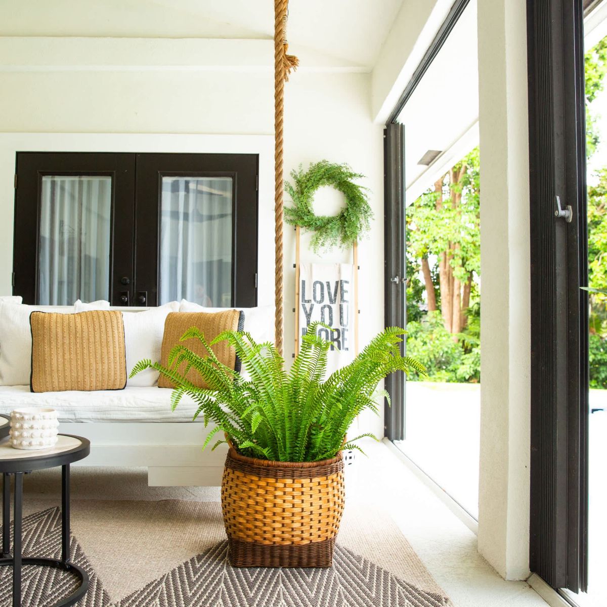 3-Foot UV Resistant Artificial Boston Fern Plant with Real Touch Leaves (Indoor/Outdoor)