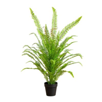Nearly Natural 3-Foot UV Resistant Artificial Boston Fern Potted Plant with Real Touch Leaves (Indoor/Outdoor), Green