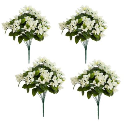 Nearly Natural 19-Inch UV Resistant Artificial Bougainvillea Bush (Indoor/Outdoor) - Set of 4, White