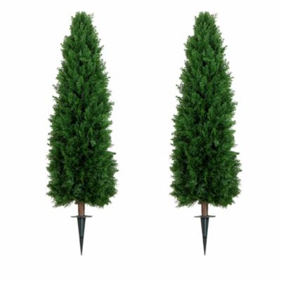 Nearly Natural 4-Foot UV Resistant Artificial Cedar Plant with Integrated Ground Stake (Indoor/Outdoor) - Set of 2, Green