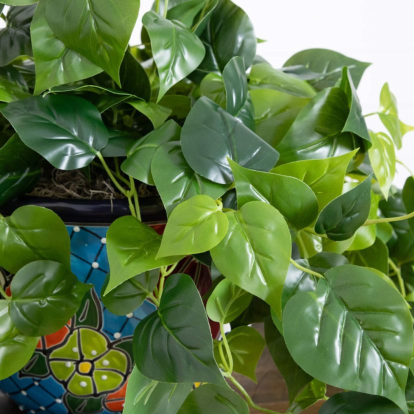 42-Inch  UV Resistant Artificial Philodendron in Handmade Mexican Talavera Ceramic Planter (Indoor/Outdoor)