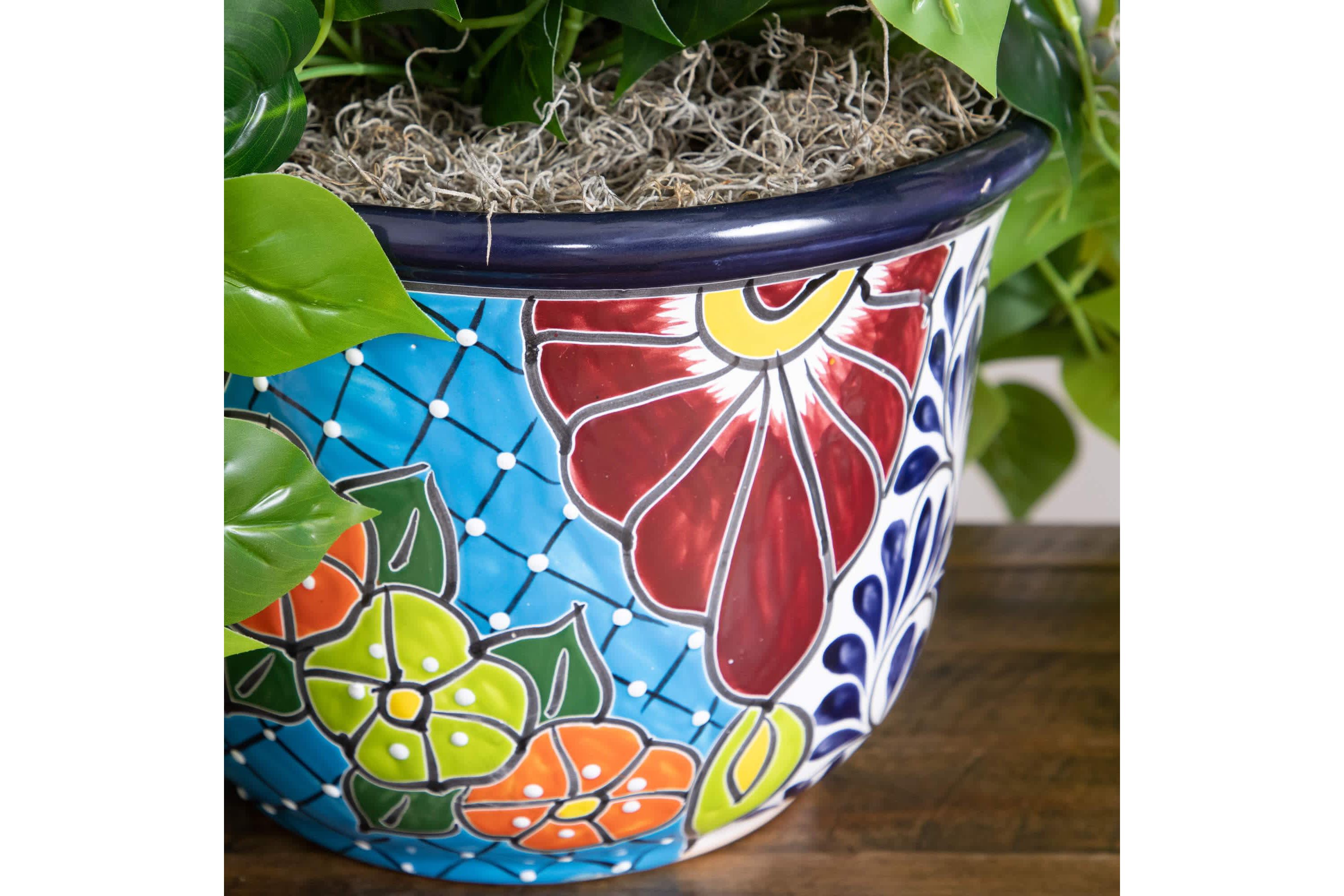 42-Inch  UV Resistant Artificial Philodendron in Handmade Mexican Talavera Ceramic Planter (Indoor/Outdoor)