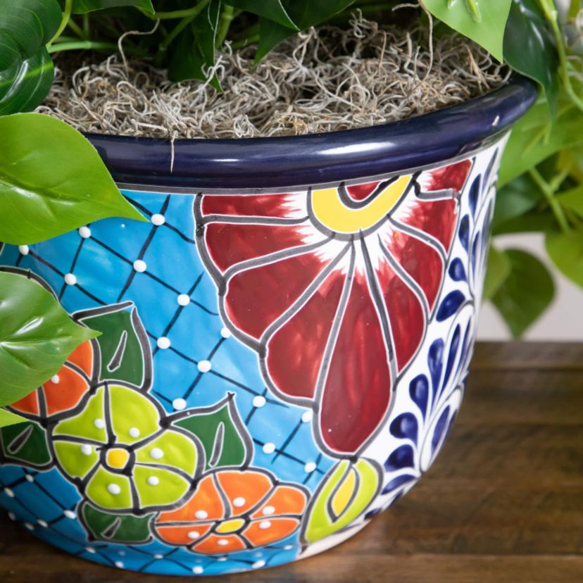 42-Inch  UV Resistant Artificial Philodendron in Handmade Mexican Talavera Ceramic Planter (Indoor/Outdoor)