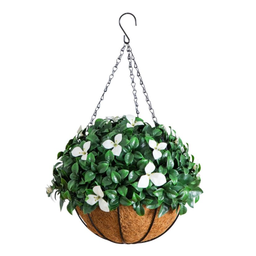 18-Inch UV Resistant Artificial Gardenia Hanging Basket (Indoor/Outdoor)