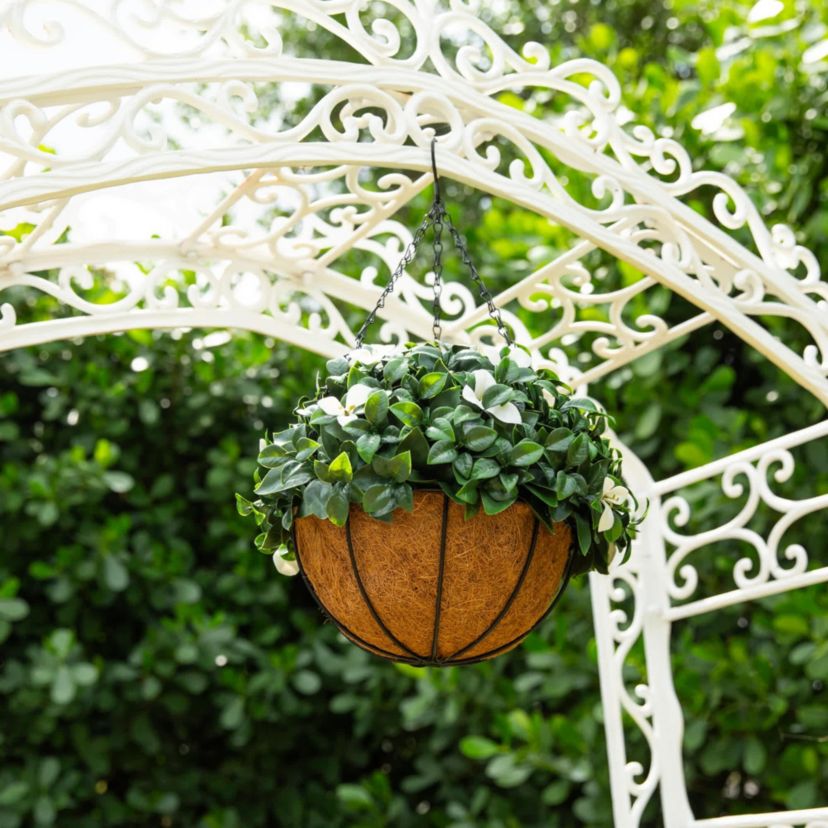 18-Inch UV Resistant Artificial Gardenia Hanging Basket (Indoor/Outdoor)