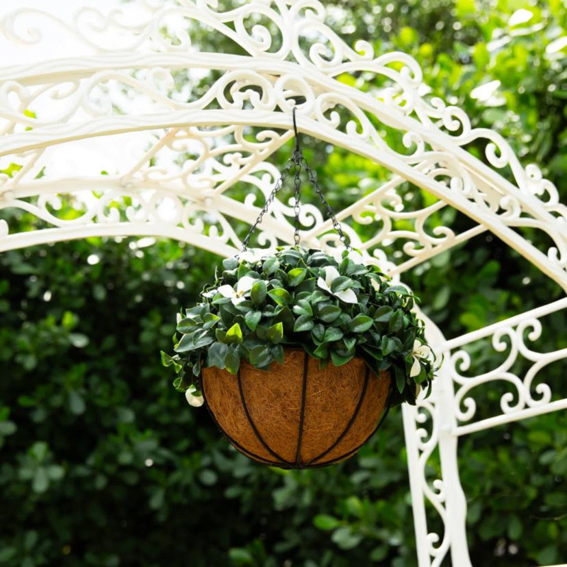 18-Inch UV Resistant Artificial Gardenia Hanging Basket (Indoor/Outdoor)