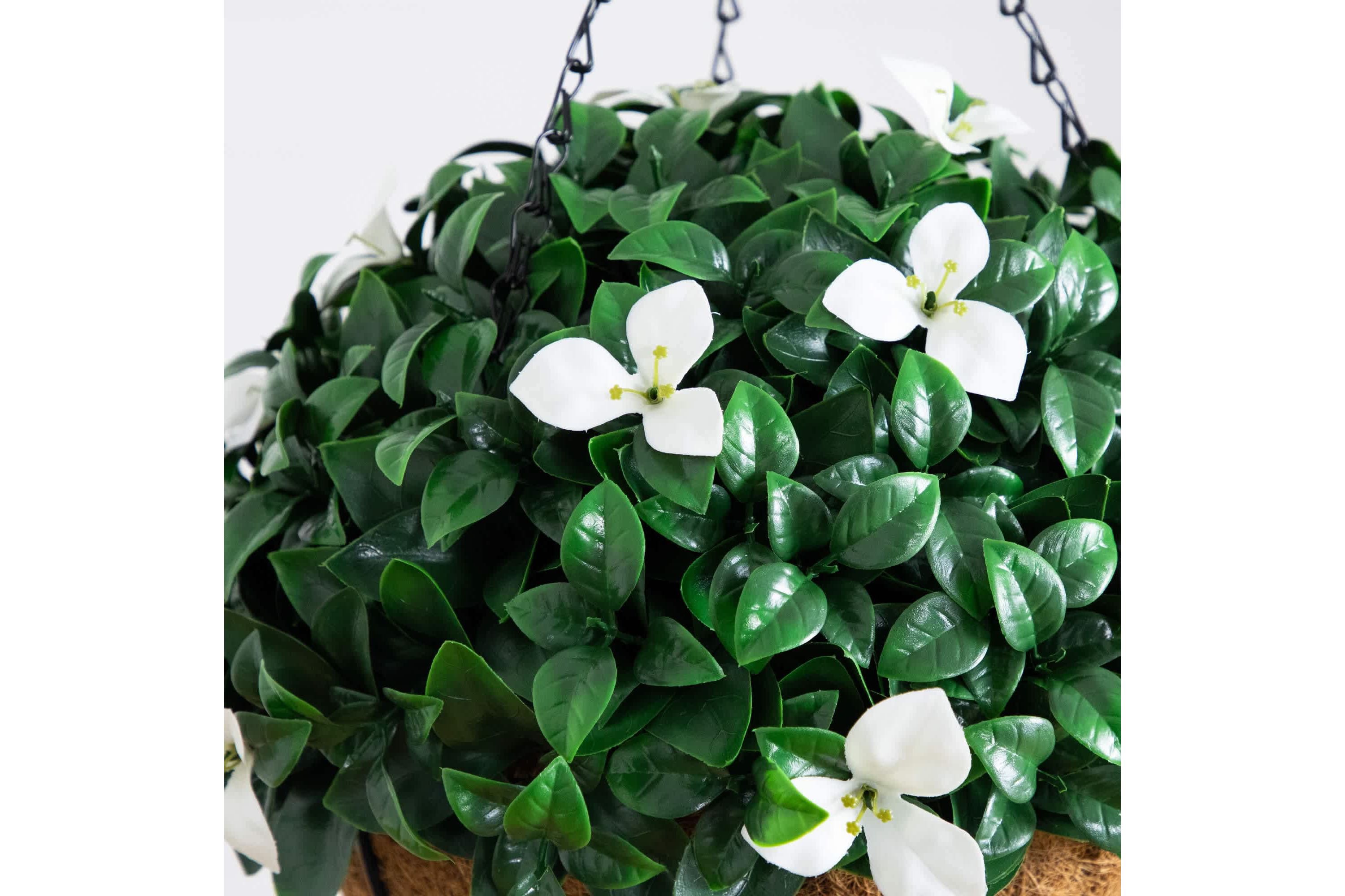 18-Inch UV Resistant Artificial Gardenia Hanging Basket (Indoor/Outdoor)