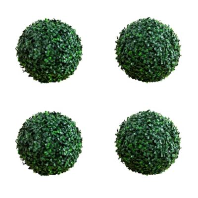 Nearly Natural 8-Inch UV Resistant Artificial Boxwood Ball (Indoor/Outdoor) - Set of 4, Green
