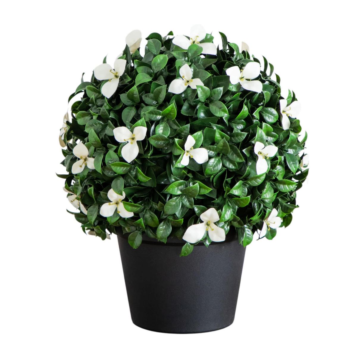 15-Inch UV Resistant Artificial Boxwood and Gardenia Topiary Plant (Indoor/Outdoor)