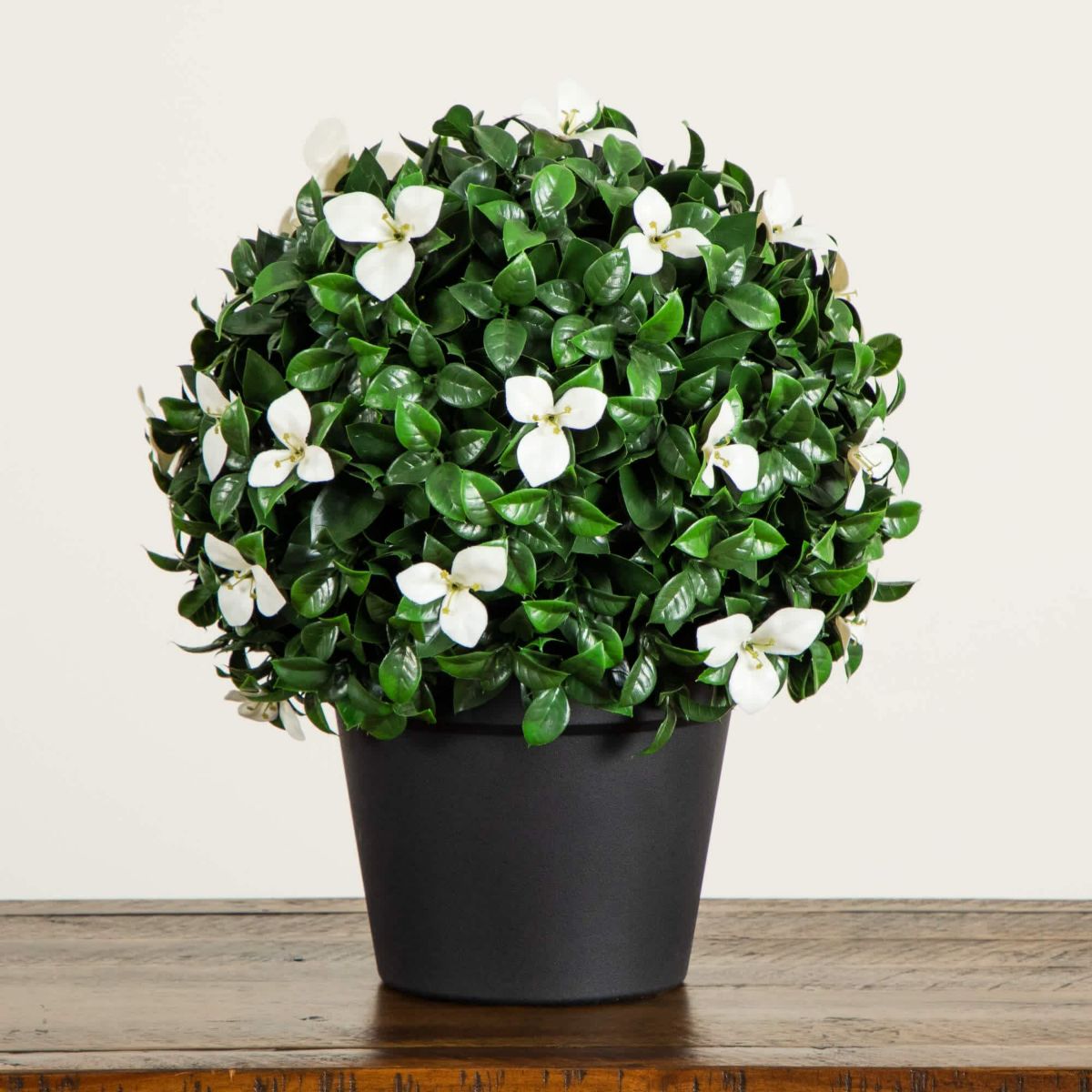 15-Inch UV Resistant Artificial Boxwood and Gardenia Topiary Plant (Indoor/Outdoor)