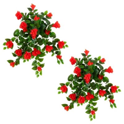 Nearly Natural 24-Inch UV Resistant Artificial Hibiscus Hanging Plant (Indoor/Outdoor) - Set of 2, Red